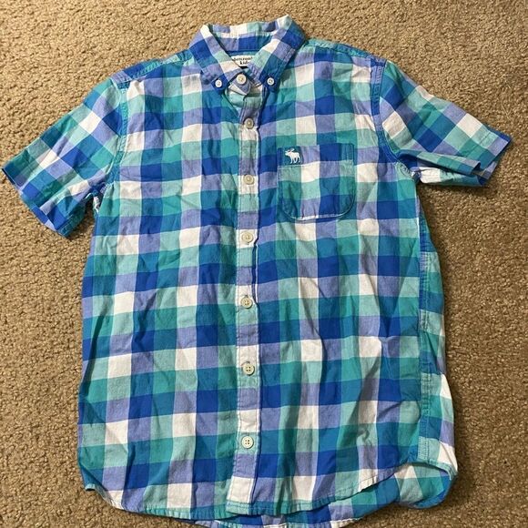 Boys Abercrombie Kids Blue Checkered Button Down Shirt - Picture 1 of 2